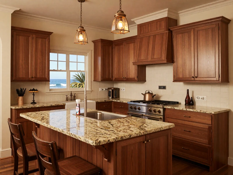 Traditional kitchen with wood cabinets and granite counters