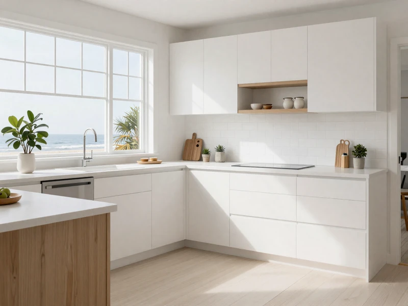 Scandinavian-inspired white kitchen with light wood accents